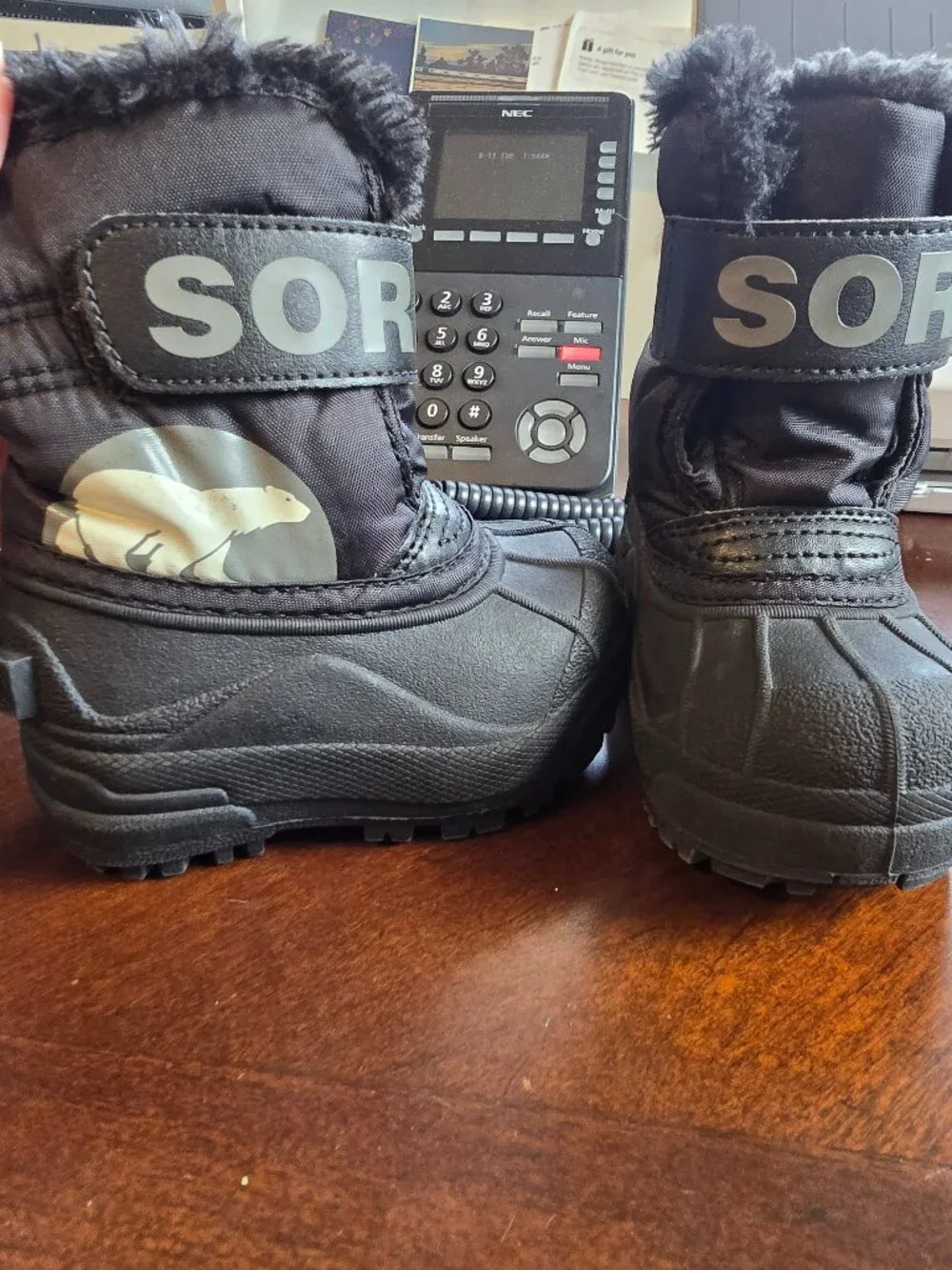 Sorel Youth Toddler Black Snow Boots Faux Fur Polar Bear Size 5 GUC